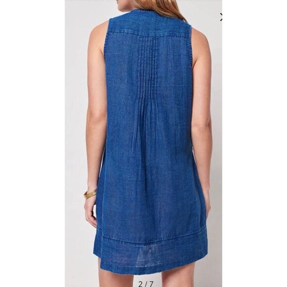 Faherty Isha Sleeveless Organic Cotton Dress Navy Size Ex Small Sleeveless NWT - Picture 2 of 16